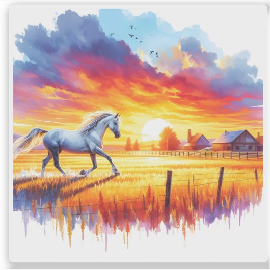 Paard in het zonsondergang landschap sticker (Voorkant)