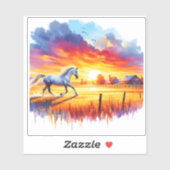 Paard in het zonsondergang landschap sticker (Vel)