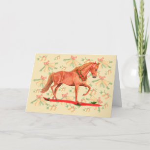 Paard Kerst Dravend Kastanjebruin Paard Gouden Bel Kaart