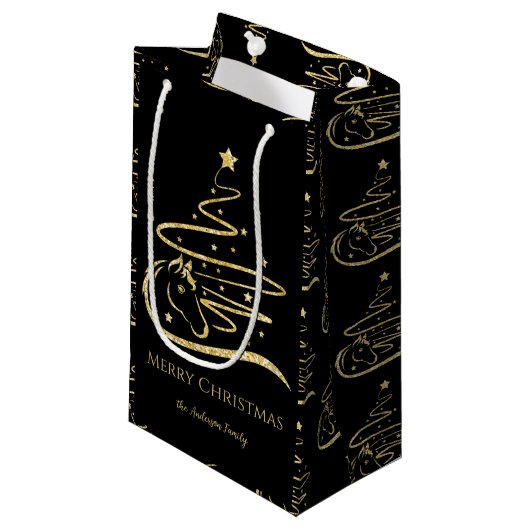 Paard Kerstboom Gouden glitter Ruitersport Klein Cadeauzakje (Voorkant Gekanteld)