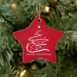 Paard Kerstboom rood en wit Ruitersport Keramisch Ornament