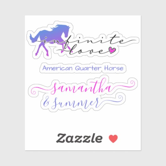 Paard Liefde Infinity Hart Aangepaste Naam Ras Tek Sticker (Vel)