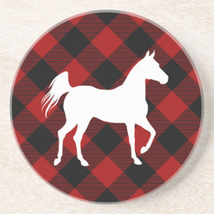 Paard Liefhebber Buffalo Plaid Boerderij Zandsteen Onderzetter
