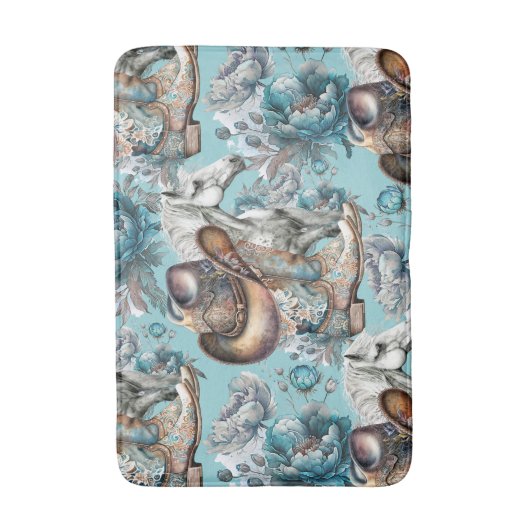Paard meisje cowgirl patroon turquoise bloemen badmat (Voorkant Verticaal)