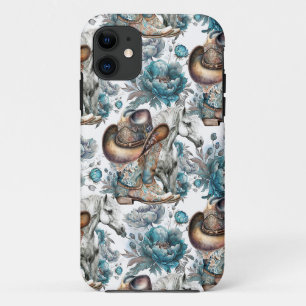 Paard meisje cowgirl patroon turquoise bloemen iPhone 11 hoesje