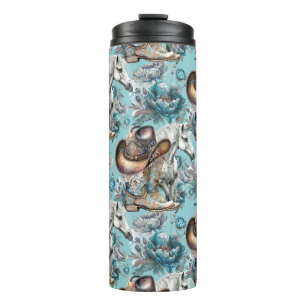Paard meisje cowgirl patroon turquoise bloemen thermosbeker
