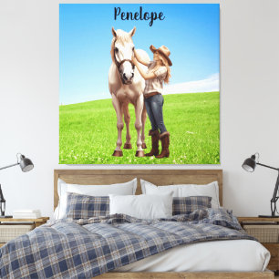 Paard Meisje Paardrijden Meadow Gepersonaliseerd Canvas Afdruk