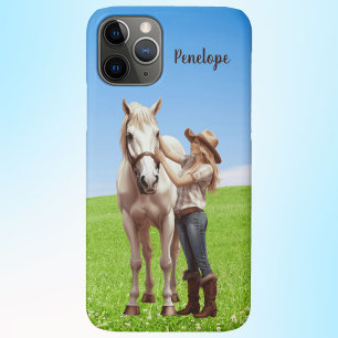 Paard Meisje Paardrijden Meadow Gepersonaliseerd iPhone 11 Pro Hoesje