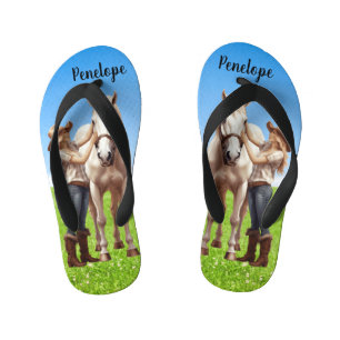 Paard Meisje Paardrijden Meadow Gepersonaliseerd Kinder Teenslippers