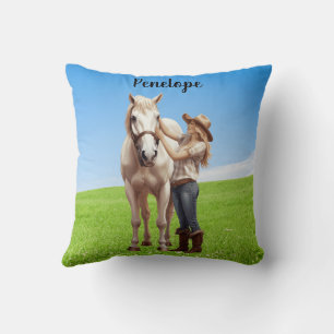 Paard Meisje Paardrijden Meadow Gepersonaliseerd Kussen