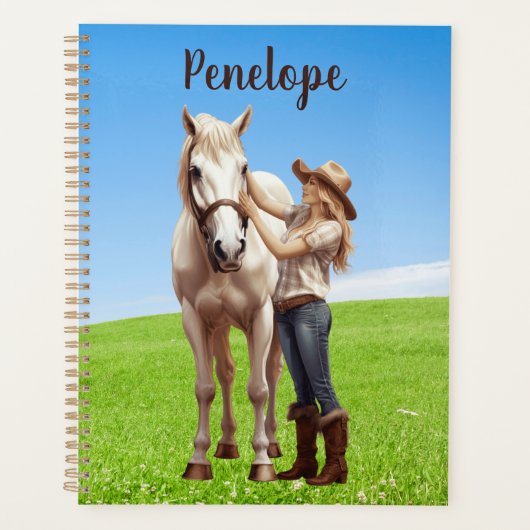 Paard Meisje Paardrijden Meadow Gepersonaliseerd Planner (Voorkant)