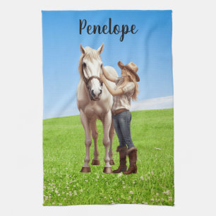 Paard Meisje Paardrijden Meadow Gepersonaliseerd Theedoek