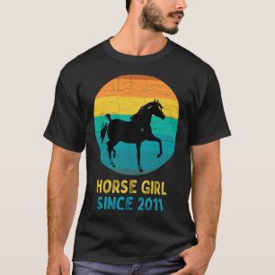 Paard meisje sinds 2011 Cool Retro versleten uitzi T-shirt