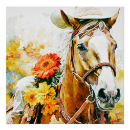  paard met cowgirl pet perfect poster