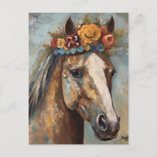 Paard met een bloemenkroon Briefkaart