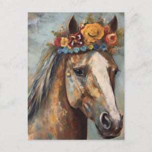 Paard met een bloemkroon briefkaart