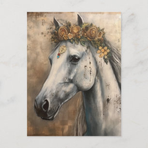 Paard met een bloemkroon briefkaart