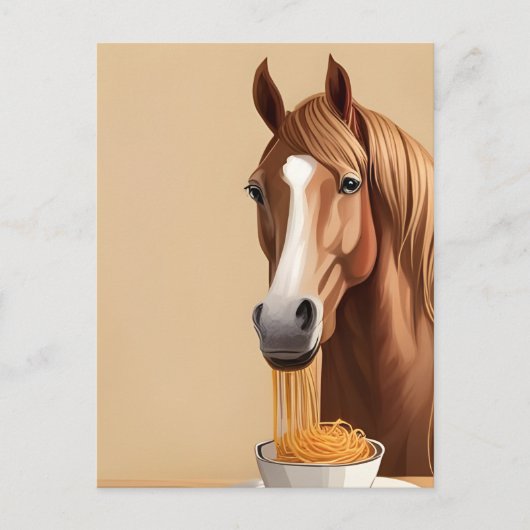 Paard met een kom spaghetti briefkaart (Voorkant)