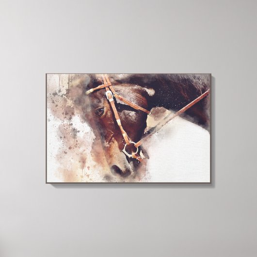 PAARD MET HARNAS. BRUIN PAARD HOOFD ILLUSTRATIE CANVAS AFDRUK (Voorkant)