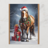 Paard met kerstmuts en kerstcadeaus briefkaart (Voorkant)