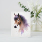 Paard met Paarse manen Waterverf Briefkaart (Staand voorkant)