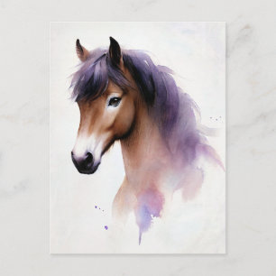 Paard met Paarse manen Waterverf Briefkaart