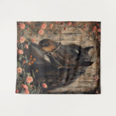 Paard met roze bloemen Decoupage Wandkleed (Voorkant (horizontaal))