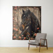 Paard met roze bloemen Decoupage Wandkleed (In situ)