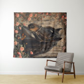 Paard met roze bloemen Decoupage Wandkleed (In Situ (horizontaal))