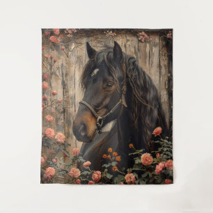 Paard met roze bloemen Decoupage Wandkleed