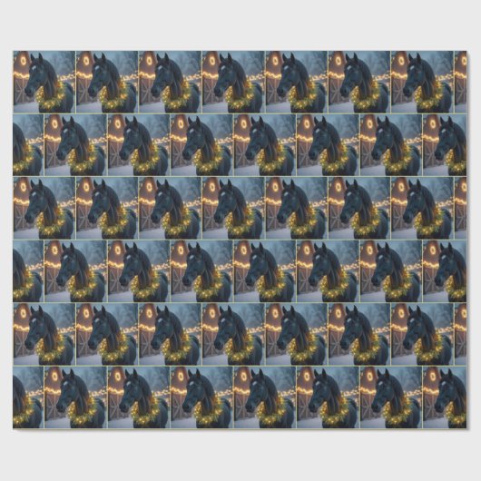 Paard met verlichte kerstkrans cadeaupapier (Vlak)