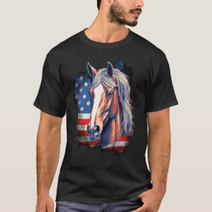 Paard Met Vlag Van De VS Paardrijden Equestrian 1 T-shirt