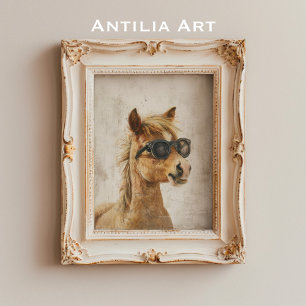 Paard met Zonnebril Schilderen Whimsical Art Poster