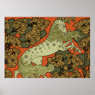 Paard middeleeuwse kunst ambachten Art Nouveau Poster