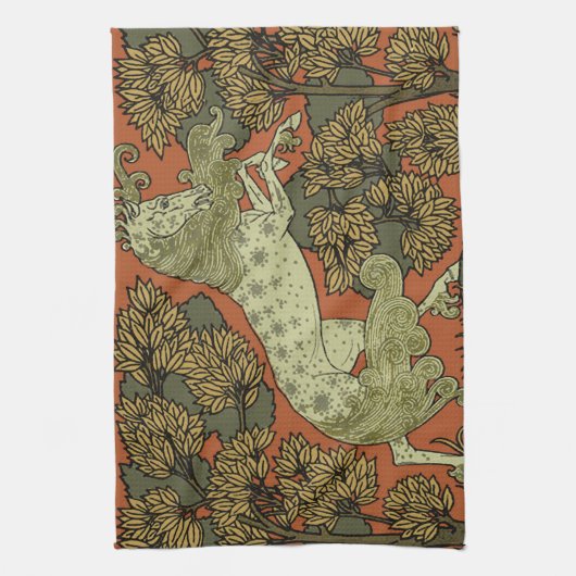 Paard middeleeuwse kunst ambachten Art Nouveau Theedoek (Verticaal)