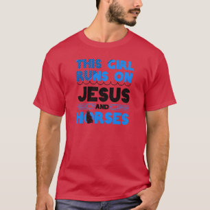 Paard minnend meisje loopt op Jezus en paardenjong T-shirt