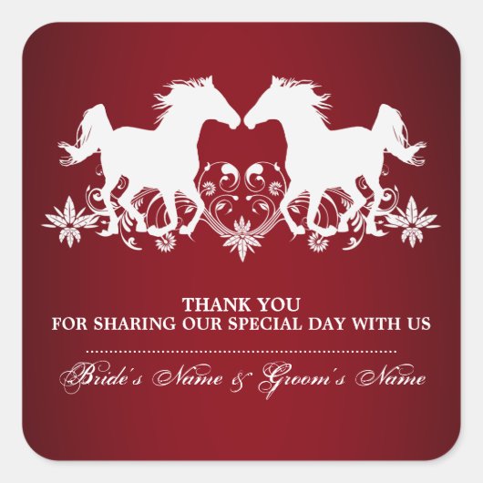 Paard modern silhouet bloemen vierkante sticker (Voorkant)