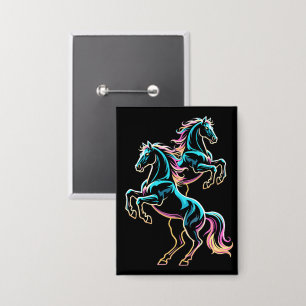 Paard Neon Licht Storing Retro Stijl Button