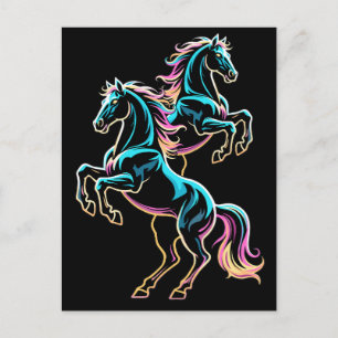 Paard Neon Licht Storing Retro Stijl Feestdagenkaart