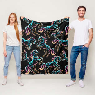Paard Neon Licht Storing Retro Stijl Fleece Deken