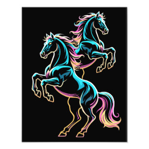Paard Neon Licht Storing Retro Stijl Foto Afdruk