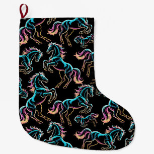 Paard Neon Licht Storing Retro Stijl Grote Kerstsok