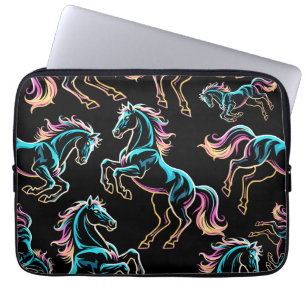 Paard Neon Licht Storing Retro Stijl Laptop Sleeve