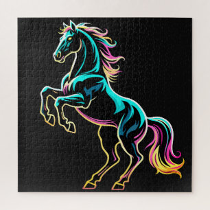 Paard Neon Licht Storing Retro Stijl Legpuzzel