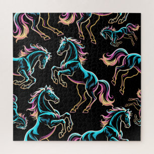 Paard Neon Licht Storing Retro Stijl Legpuzzel