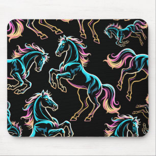Paard Neon Licht Storing Retro Stijl Muismat