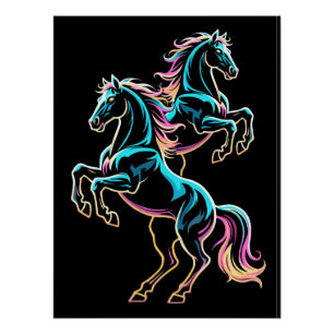 Paard Neon Licht Storing Retro Stijl Perfect Poster