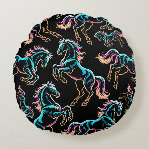 Paard Neon Licht Storing Retro Stijl Rond Kussen