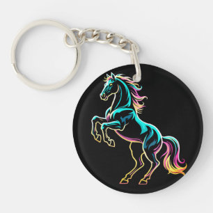 Paard Neon Licht Storing Retro Stijl Sleutelhanger