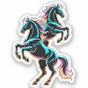 Paard Neon Licht Storing Retro Stijl Sticker